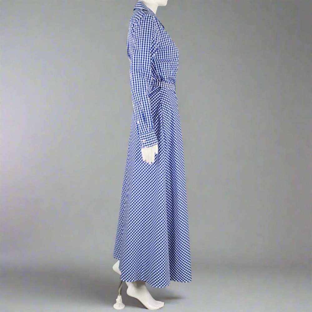 RALPH LAUREN -Rivera- Blue White Cotton Gingham Long Sleeve Dress - Picture 3 of 7